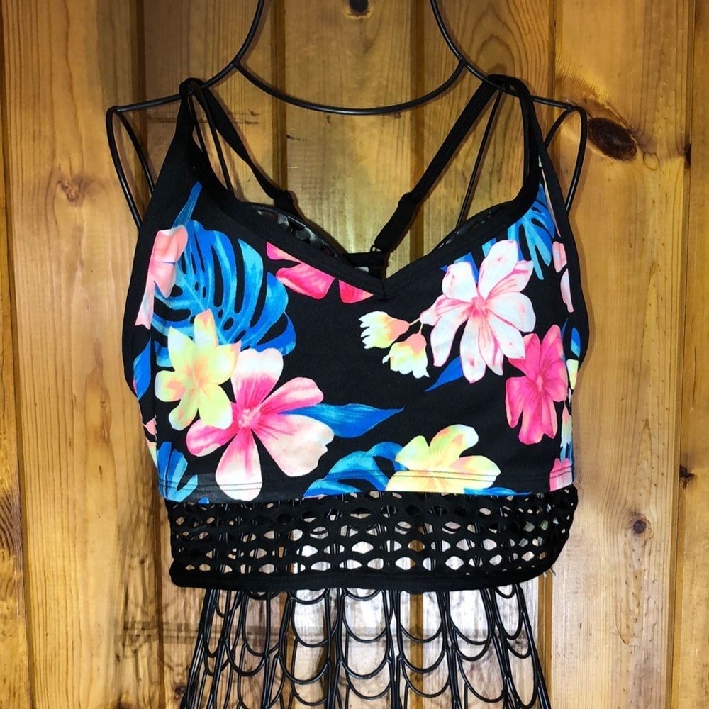 Pink Victoria’s Secret floral bra sports bra size large ultimate bra colorful​​​
